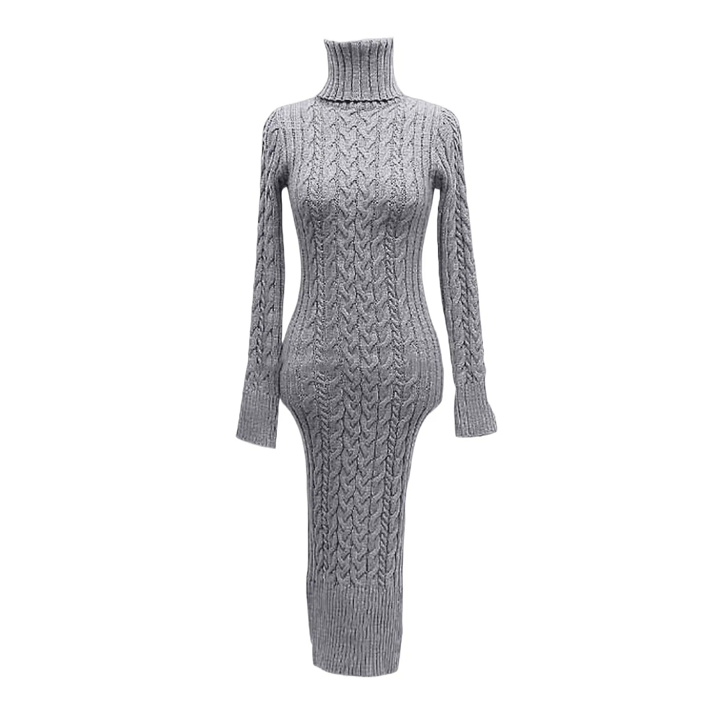 2024 New Women Turtleneck Sweater Turtleneck Knitted Bodycon Midi Dresses Elegant Solid Color Slim Autumn Winter Dress