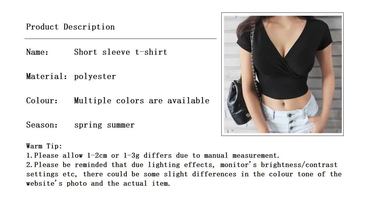 New Summer Black Sexy V-neck T-shirt